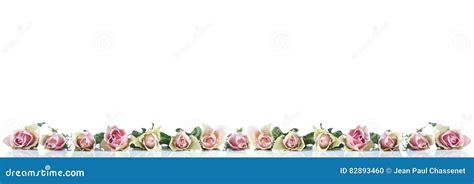 Pink Roses Panoramic Border With Bokeh Lighting And Faded Colors