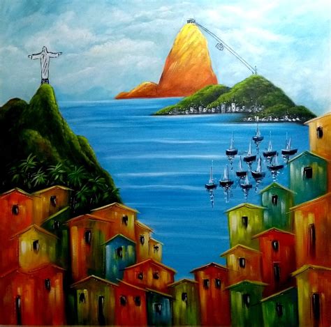 Quadro Pintado A Mão Rio De Janeiro Abstrato 90x90 Cod 1121 Quadros