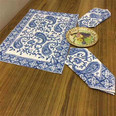 Indian Hand Block Print Paisley Placemats And Napkins Etsy