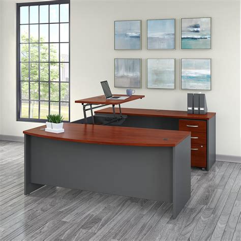 Bush Business Furniture Series C 72w 3 Position Sit To Stand Bow Front U Shaped Desk With File