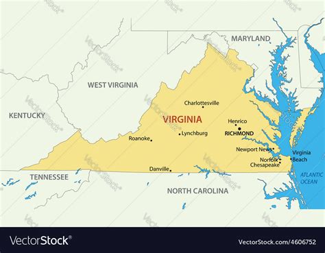 Commonwealth Of Virginia Map Royalty Free Vector Image