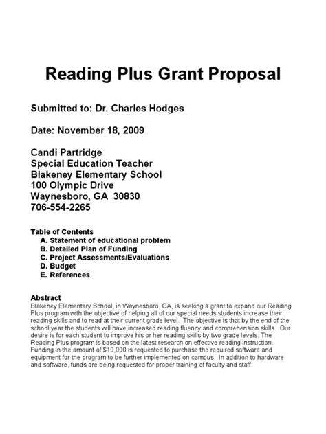 Grant Proposal Pdf Reading Comprehension Reading Process