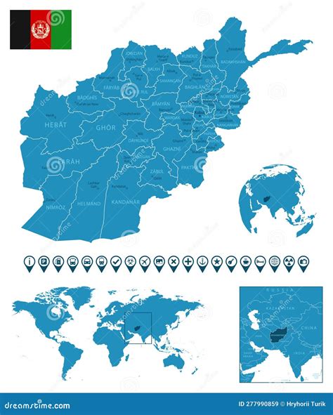 Afghanistan Detailed Blue Country Map With Cities Regions Location