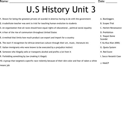 Us History Unit 3 Worksheet Wordmint