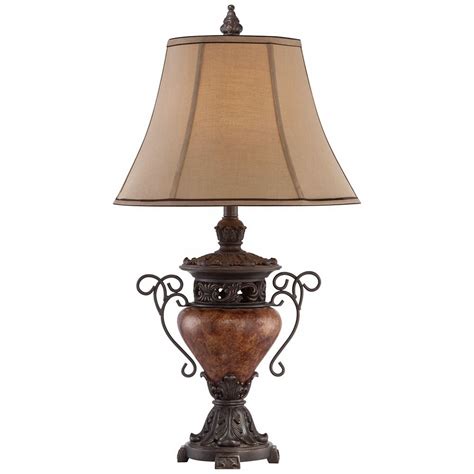 Beige lampshade with navy blue lining. Bronze Crackle Large Urn Table Lamp - #T4572 | Lamps Plus ...