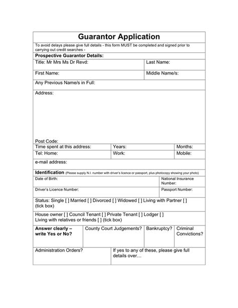 You may also want to view our free rental agreement form samples for ideas and templates for your renting needs. Guarantor form in Word and Pdf formats