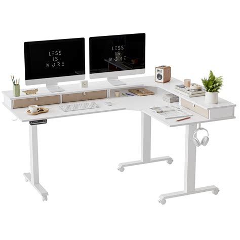 Buy Fezibo Triple Motor L Shaped Standing Desk With Three Drawers 63
