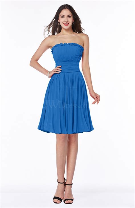 Royal Blue Modern A Line Strapless Half Backless Chiffon Ribbon Plus