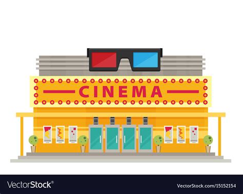 Cinema Building Flat Style Movie Theater Vector Image