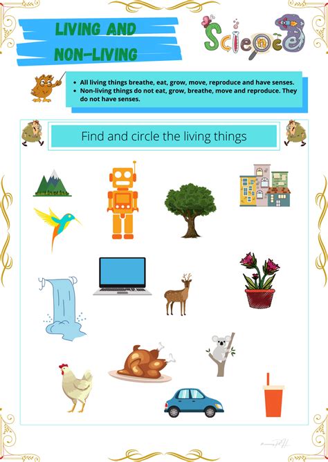 grade 1 science worksheet living things and non living things