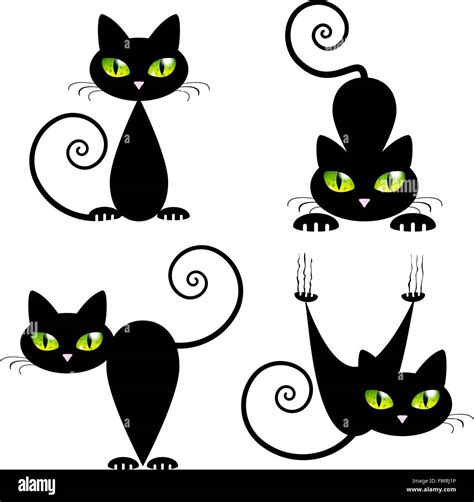 Black Cat With Green Eyes Vector Illustration Stock Vector Image And Art Alamy