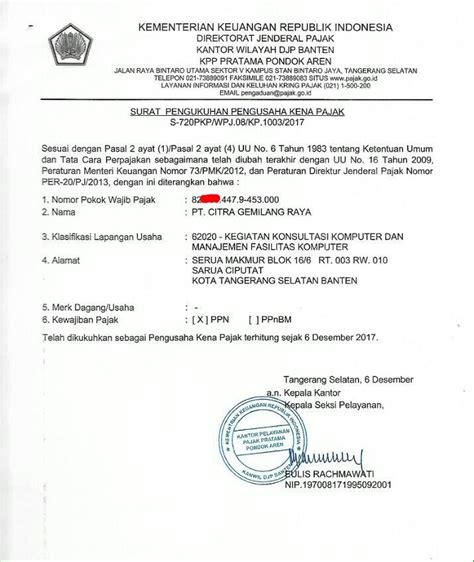 Contoh Surat Pengukuhan Pengusaha Kena Pajak Pkp Bela Vrogue Co