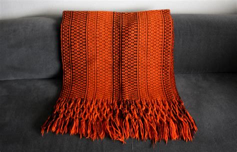 Vintage Burnt Orange Blanket Crocheted Throw Winter