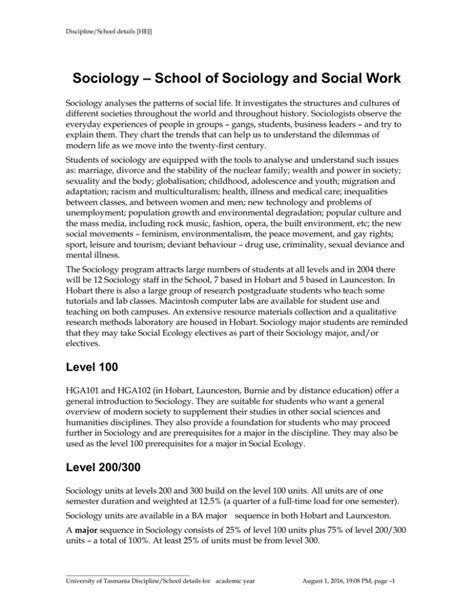 School Of Sociology And Social Work Sociology