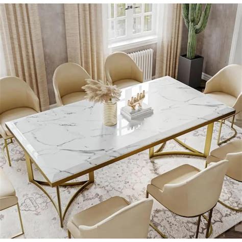 Forclover 71 In Rectangular Luxury White Marble Modern Dining Table W