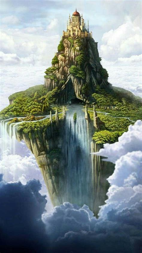 Waterfall Island Cliff Places Place Mountain Earth Water Sky Floating