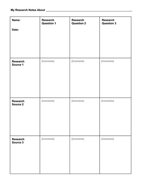 Research Note Chart Form Template Printable Medical