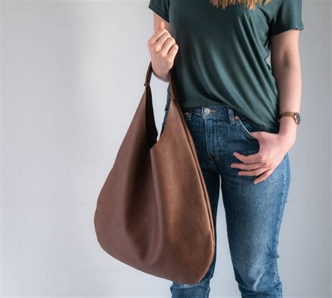 Leather Hobo Bag Brown Oversize Shoulder Bag Everyday Etsy