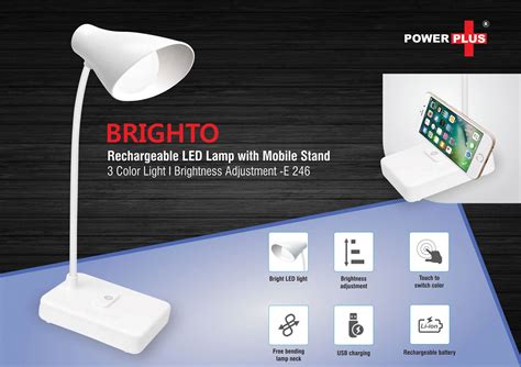 Brighto Rechargeable Led Lamp With Mobile Stand 3 Color Light