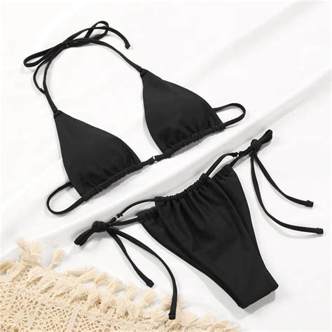 sexy bikini solid swimsuit tanga biquini micro bikini set hollow out swimwear bathing suit women