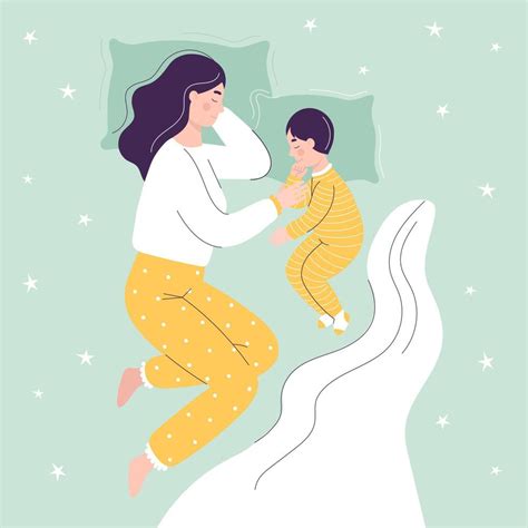 Beautiful Mom And Son Are Sleeping In Bed The Concept Of Children