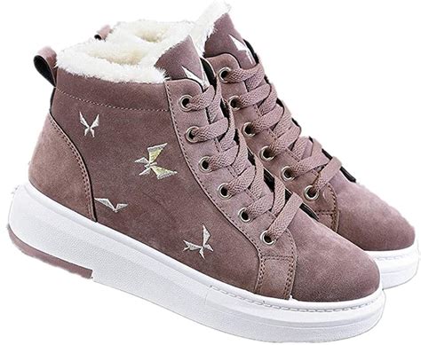 Alebaba Women Winter Sneakers With Fur High Top Shoes Warm Comfort Gym