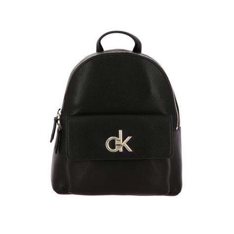 Calvin Klein Outlet Clavin Klein Re Lock Backpack In Eco Leather With Maxi Ck Monogram Black