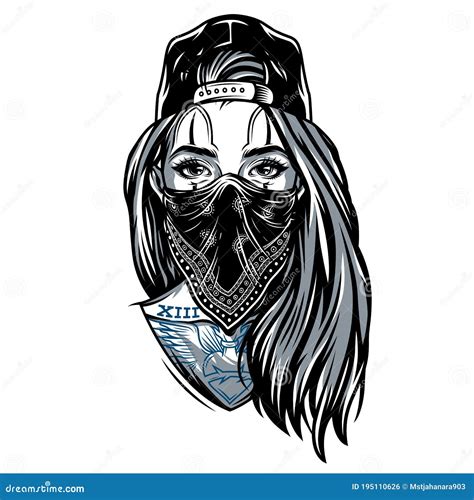 Gangster Chicano Girl With Skull Mask Vector Illustration