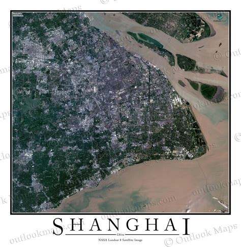 Shanghai China Satellite Map Print Aerial Image Poster