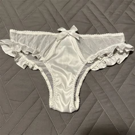 Vintage Victorias Secret White Second Skin Satin Mesh Bikini Panties