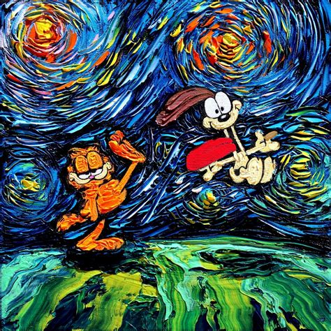 Garfield Art Garfield And Odie Starry Night Print Van Gogh