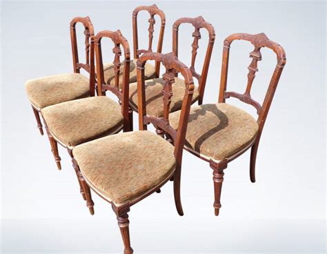 Set Of Six Antique Victorian Dining Chairs In Walnut