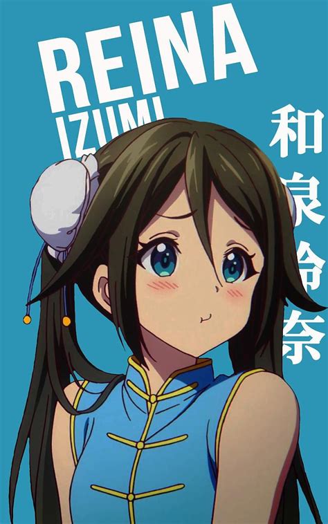 An Anime Character With Long Black Hair And Blue Eyes Wearing A Blue Shirt That Says Reina Izumi