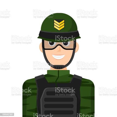 Colorful Simple Flat Vector Of Army Soldier A Sergeant Icon Or Symbol