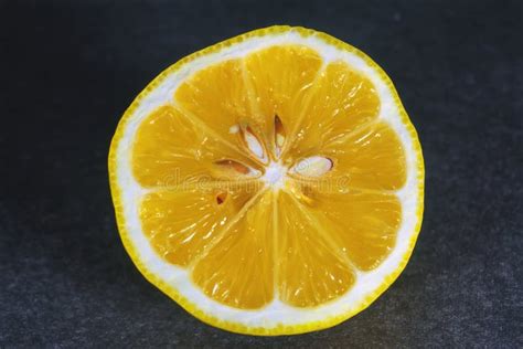 Sliced Lemon Isolate On A Dark Background Close Up Stock Image Image