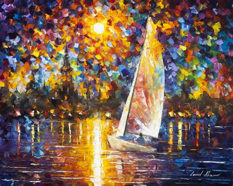 Sailing To The Shore Palette Knife Oil Painting On Canvas By Leonid
