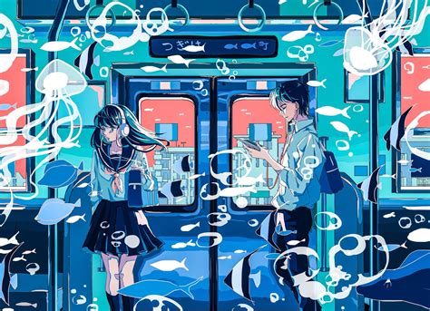 いちご飴 On Twitter これを見た人は青色の画像を貼れ 水中の少年少女たち Train Wallpaper Anime