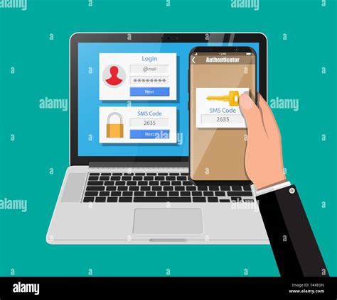 Two Steps Authentication Concept Laptop With Login Into Account And
