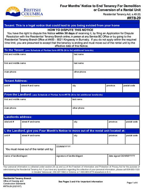 Four Months Notice To End Tenancy For Demolition Form Fill Out And