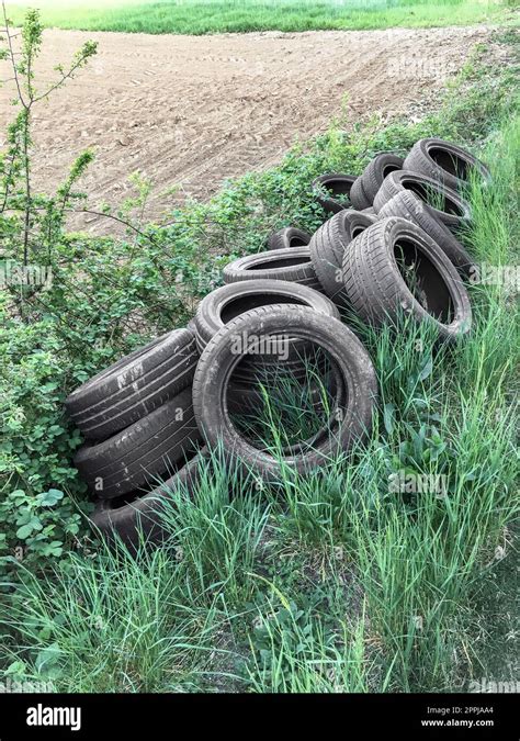 Old Used Car Tires Abandoned Stock Photo Alamy