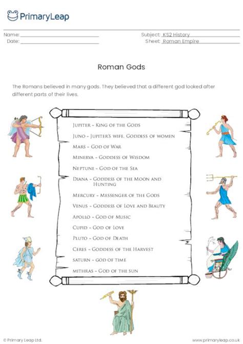 History Roman Gods Worksheet Uk