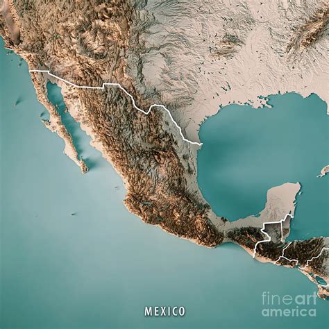 Mexico 3d Render Topographic Map Neutral Border Digital Art By Frank
