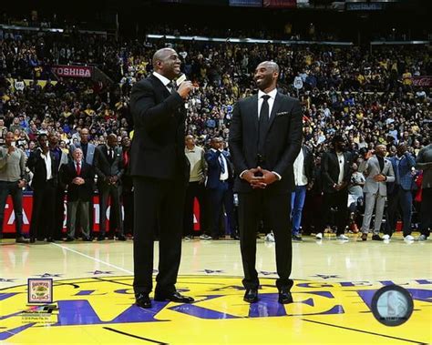 Magic Johnson And Kobe Bryant During Bryants Jersey Retirement Ceremony