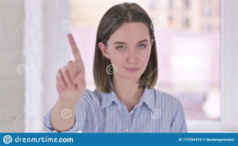 Portrait Of Young Woman Saying No With Finger Sign Stock Image Image