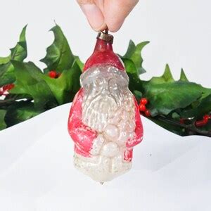 Antique Mercury Glass Santa Ornament Vintage German Hand Blown Christmas Decoration Holiday