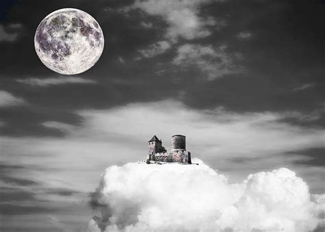Castle Cloud Moon Sky Fantasy Abstract Fairy Tale Fairytale