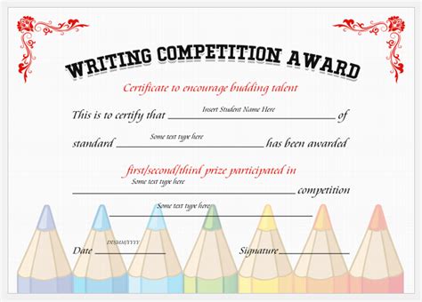 Writing Competition Award Certificates Professional Certificate Templates