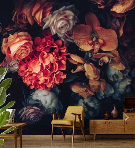 beautiful flowers wallpaper peel and stick vintage floral wallpaper mural dark floral wall