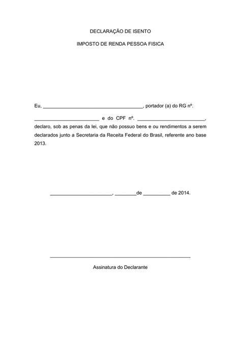 Isenção do imposto de renda 2020. Modelo Declaração De Isenção Do Imposto De Renda - Muitos Modelos