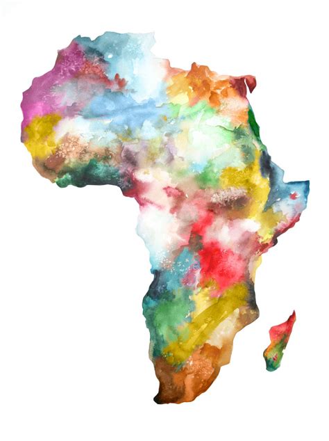 Large Africa Map Print Watercolor Painting Colorful Watercolor Map